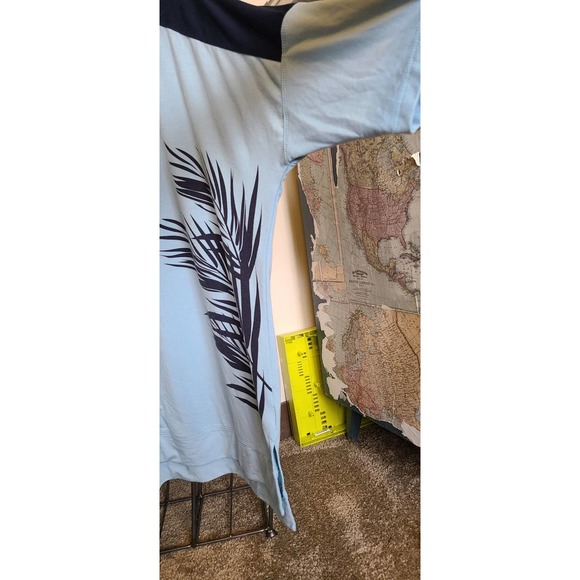 Athletic Yoga walking shirt Fuda Blue M  palm tree loose fit blue - Picture 4 of 4